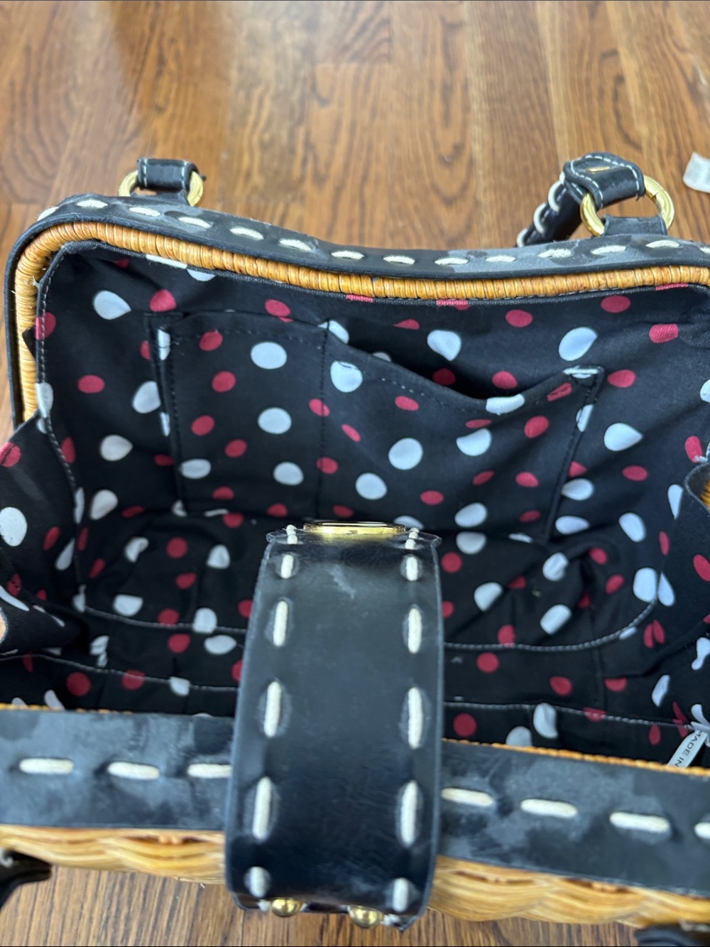 Woven Rattan Mini Satchel Handbag with Black Leather Trim - Picture 4 of 7